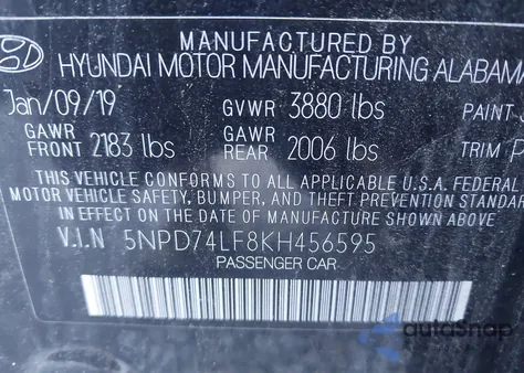 2019 Hyundai Elantra Se from USA, damaged, VIN 5NPD74LF8KH456595